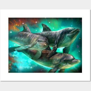 Space dolphins Posters and Art